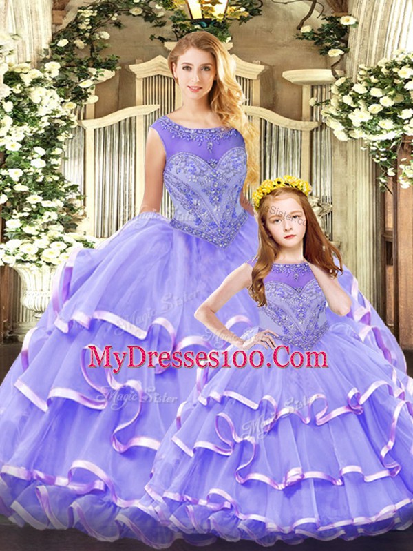 Organza Sleeveless Floor Length Quinceanera Dress and Beading and Ruffled Layers