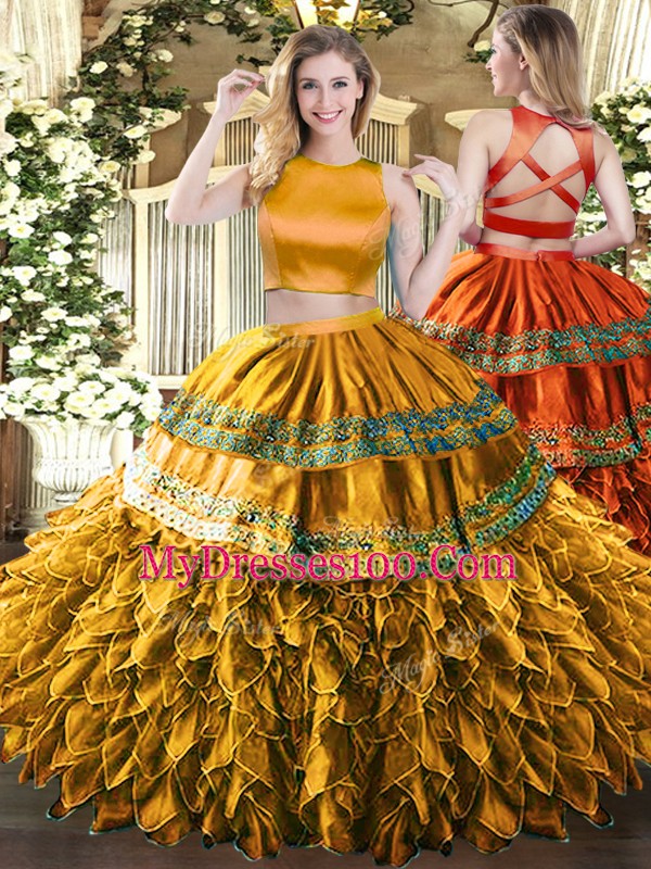 Tulle Sleeveless Floor Length Quince Ball Gowns and Ruffles and Sequins
