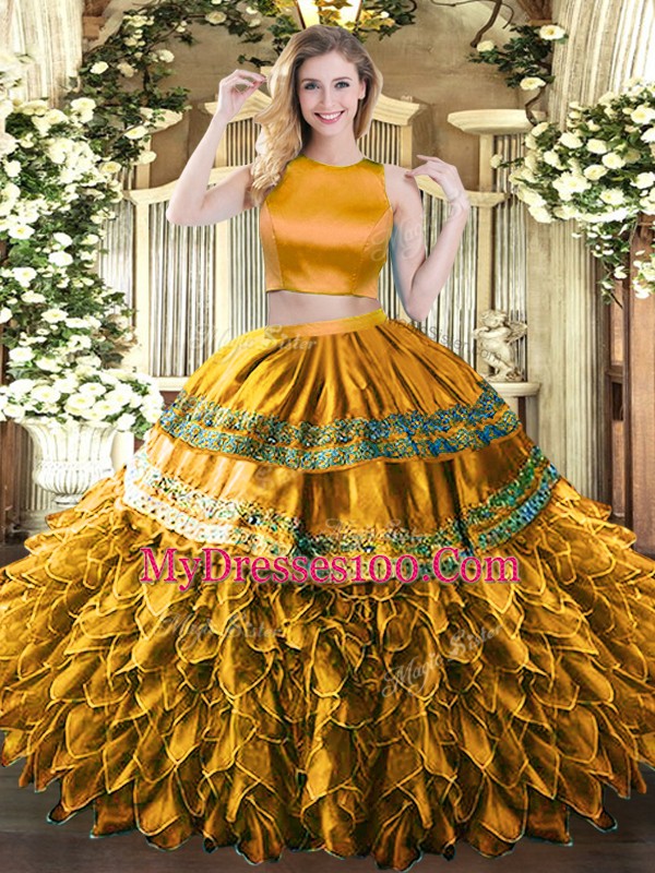 Tulle Sleeveless Floor Length Quince Ball Gowns and Ruffles and Sequins