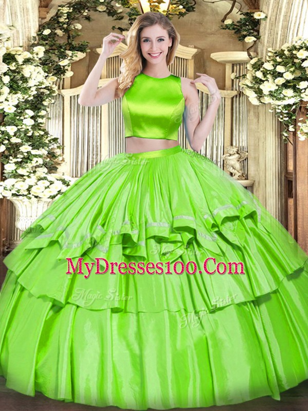 Criss Cross Sweet 16 Quinceanera Dress Ruffled Layers Sleeveless Floor Length