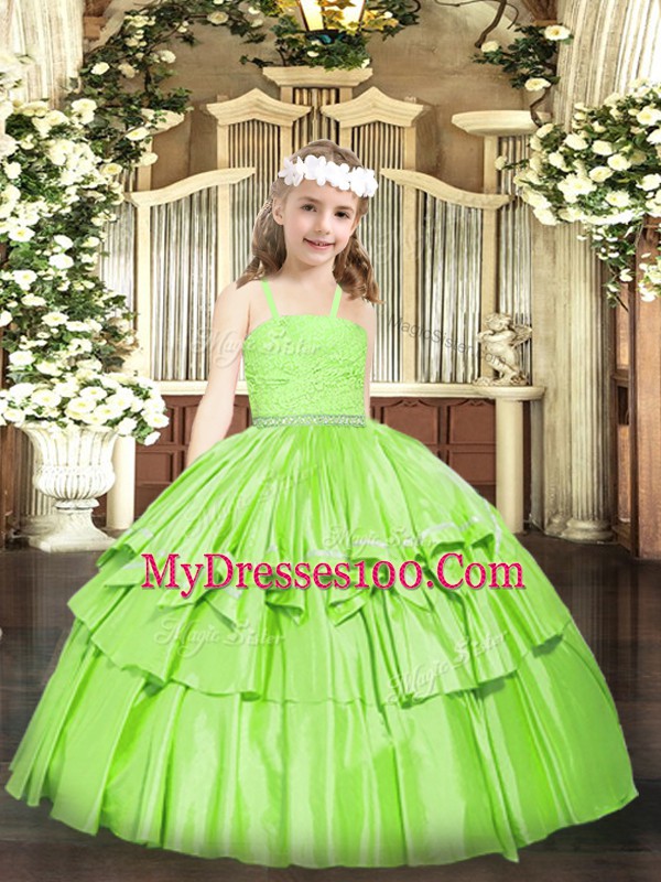 Organza Zipper Little Girls Pageant Dress Sleeveless Floor Length Beading and Lace