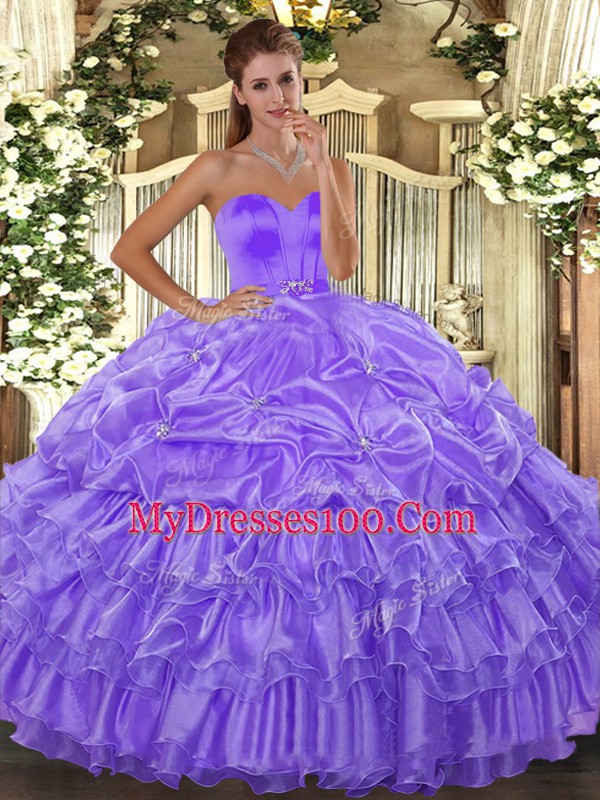Beauteous Sweetheart Sleeveless Lace Up Quinceanera Dresses Lavender Organza