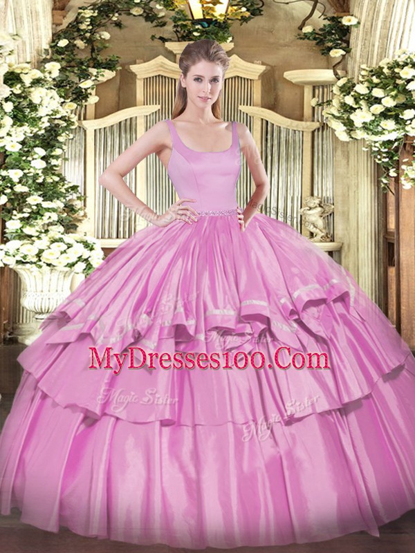 Lilac Zipper Sweet 16 Dress Beading and Ruffled Layers Sleeveless Floor Length