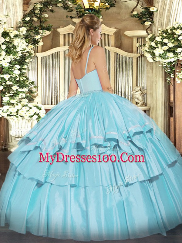 Lilac Zipper Sweet 16 Dress Beading and Ruffled Layers Sleeveless Floor Length