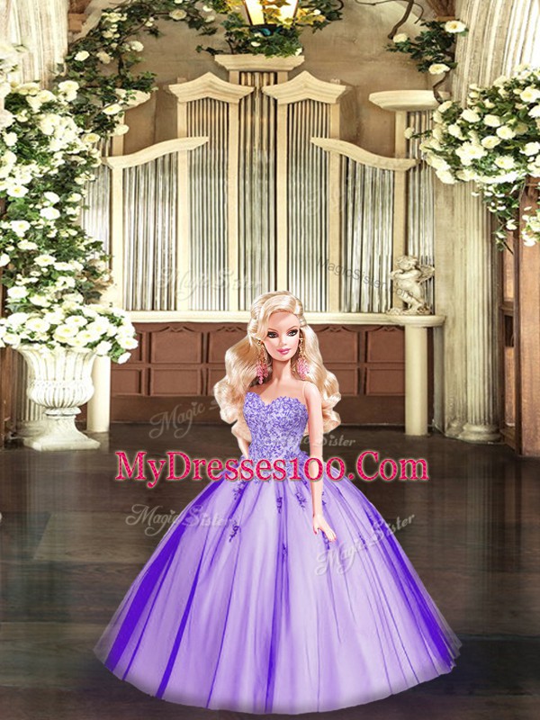 Nice Purple Ball Gowns Sweetheart Sleeveless Tulle Floor Length Lace Up Beading Ball Gown Prom Dress