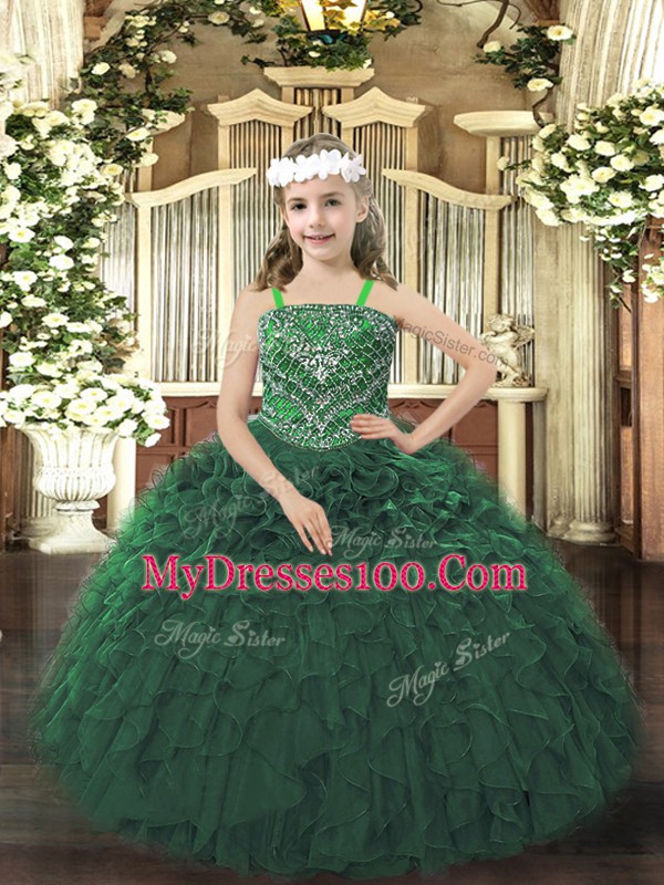 Customized Organza Sleeveless Floor Length Pageant Gowns and Beading and Ruffles
