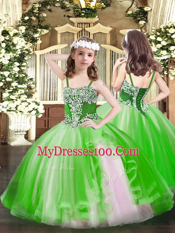 Flirting Strapless Sleeveless Lace Up Sweet 16 Dress Green Organza