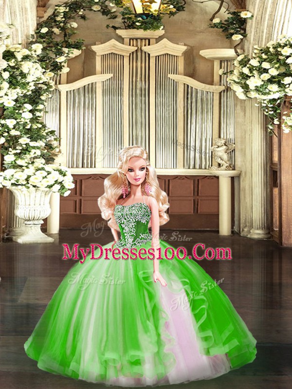 Flirting Strapless Sleeveless Lace Up Sweet 16 Dress Green Organza