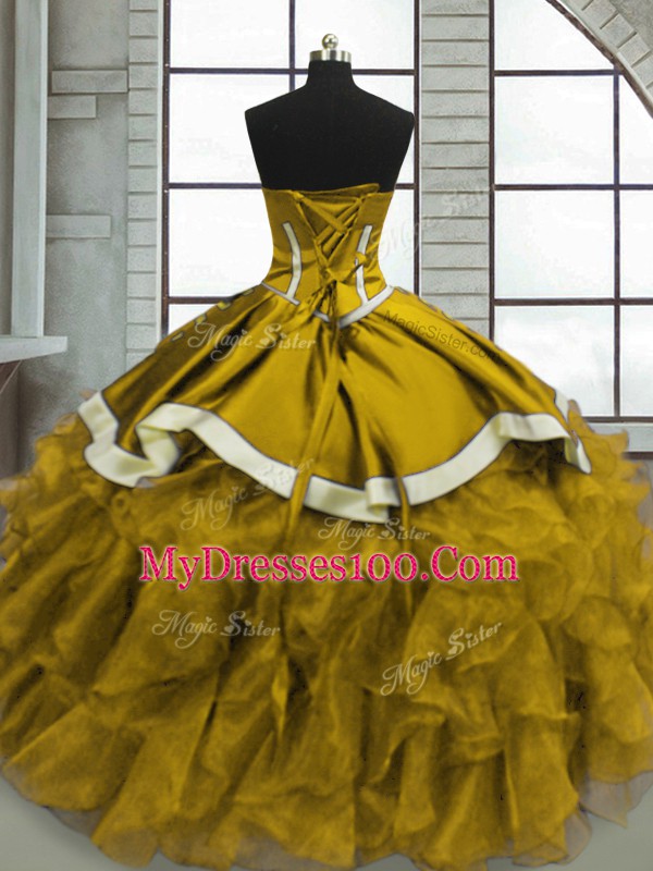 Clearance Brown Sweetheart Lace Up Beading and Ruffles Sweet 16 Dresses Sleeveless