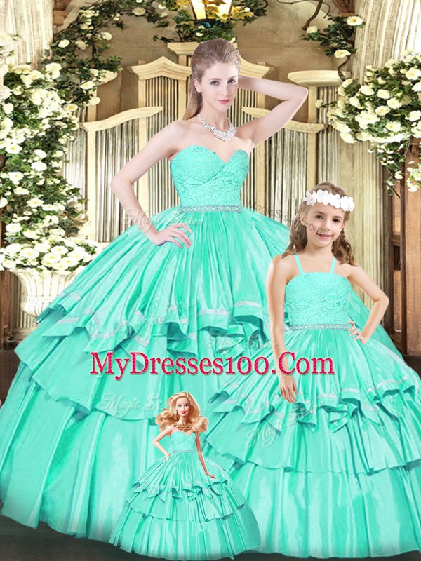 On Sale Floor Length Turquoise Vestidos de Quinceanera Organza Sleeveless Ruffles