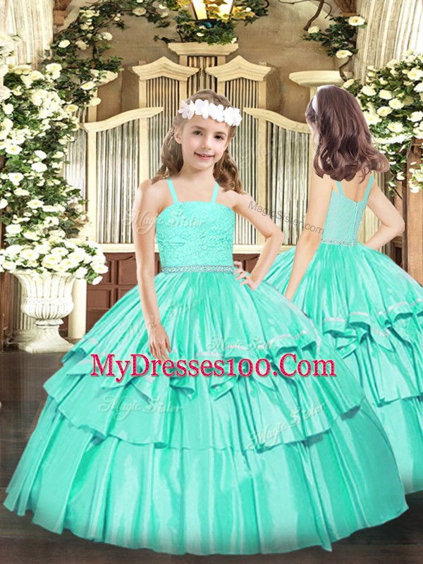 On Sale Floor Length Turquoise Vestidos de Quinceanera Organza Sleeveless Ruffles