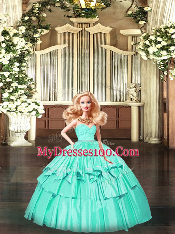 On Sale Floor Length Turquoise Vestidos de Quinceanera Organza Sleeveless Ruffles