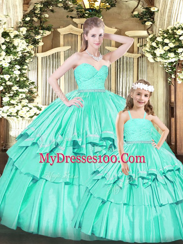 On Sale Floor Length Turquoise Vestidos de Quinceanera Organza Sleeveless Ruffles