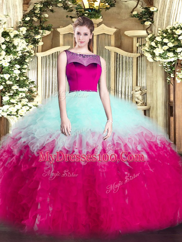 Extravagant Beading and Ruffles Sweet 16 Dresses Multi-color Zipper Sleeveless Floor Length