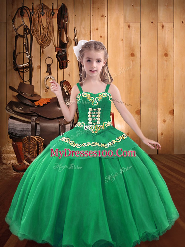 Custom Designed Organza Sleeveless Floor Length Little Girls Pageant Gowns and Embroidery and Ruffles