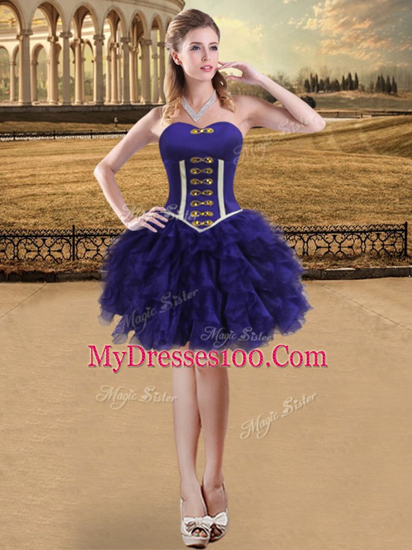 Sleeveless Floor Length Beading and Ruffles Lace Up Quinceanera Gown with Purple