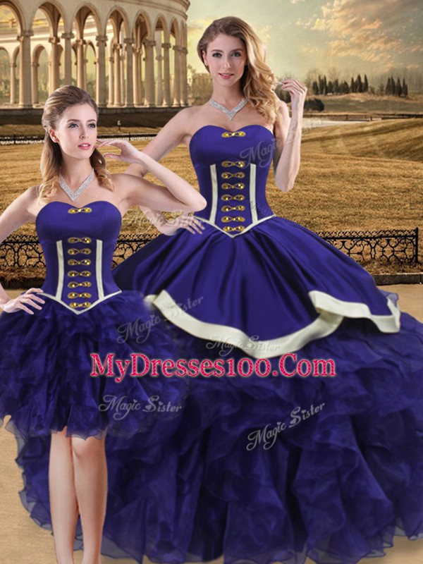 Sleeveless Floor Length Beading and Ruffles Lace Up Quinceanera Gown with Purple