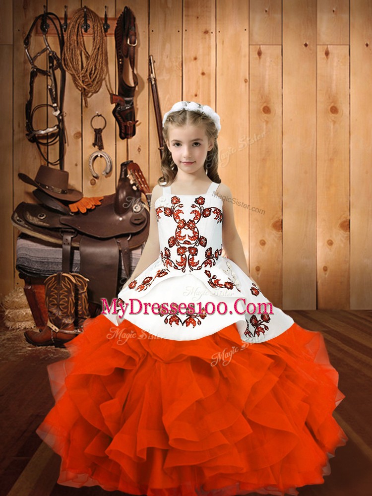Inexpensive Orange Red Sleeveless Organza Lace Up Little Girls Pageant Gowns for Sweet 16 and Quinceanera