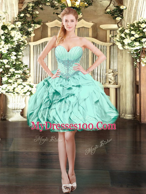 Gorgeous Apple Green Ball Gowns Beading and Ruffles Club Wear Lace Up Organza Sleeveless Mini Length