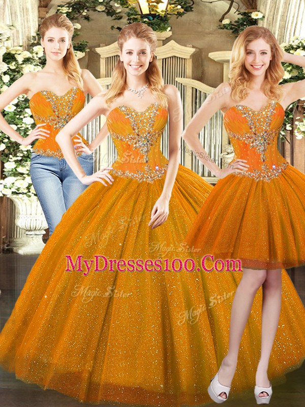 Glorious Floor Length Orange Red Ball Gown Prom Dress Sweetheart Sleeveless Lace Up