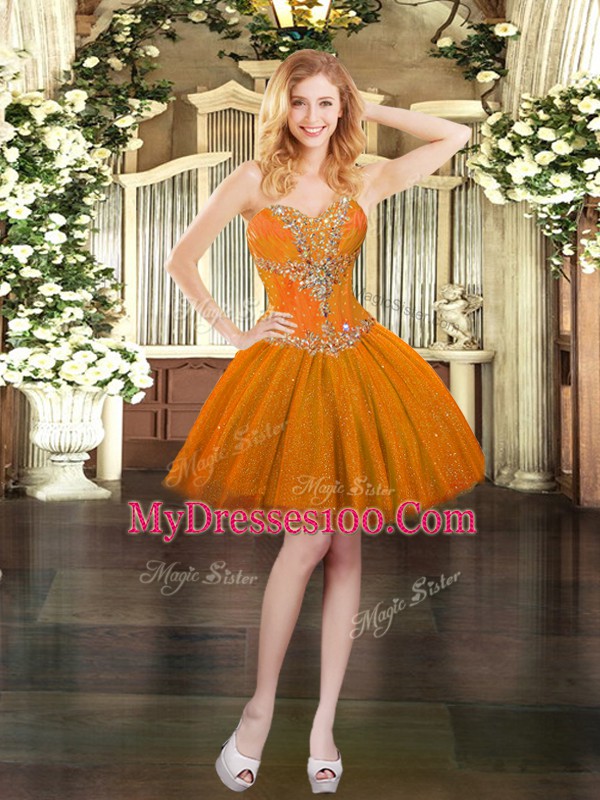 Glorious Floor Length Orange Red Ball Gown Prom Dress Sweetheart Sleeveless Lace Up