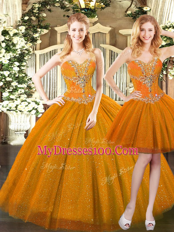 Glorious Floor Length Orange Red Ball Gown Prom Dress Sweetheart Sleeveless Lace Up