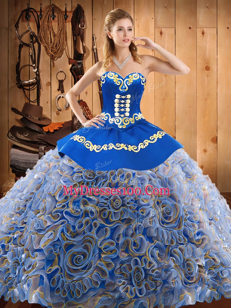 Modern Sleeveless Sweep Train Embroidery Lace Up Sweet 16 Dress