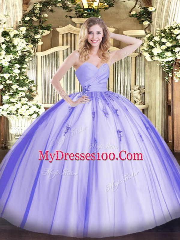 Tulle Sleeveless Floor Length Quince Ball Gowns and Beading and Appliques