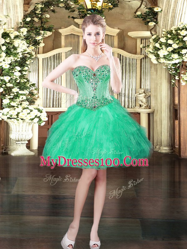 Ball Gowns Party Dress for Toddlers Turquoise Sweetheart Tulle Sleeveless Mini Length Lace Up