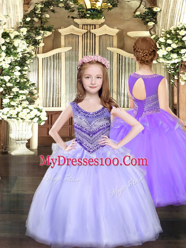 Beading and Ruching Quince Ball Gowns Lavender Lace Up Sleeveless Floor Length