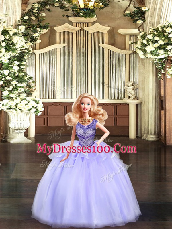 Beading and Ruching Quince Ball Gowns Lavender Lace Up Sleeveless Floor Length