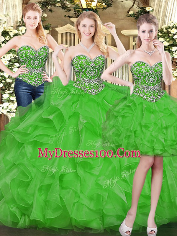 Beautiful Sleeveless Beading and Ruffles Lace Up 15 Quinceanera Dress