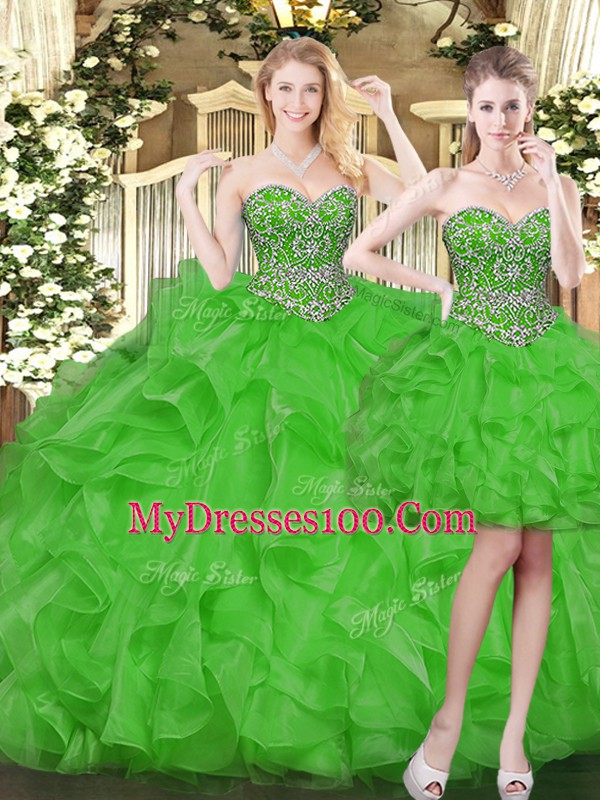 Beautiful Sleeveless Beading and Ruffles Lace Up 15 Quinceanera Dress