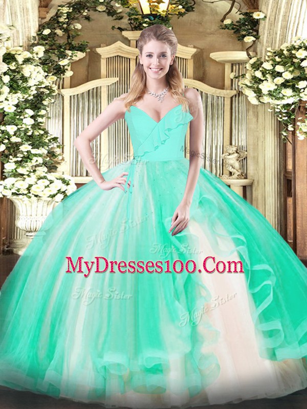 Sleeveless Zipper Floor Length Ruffles Ball Gown Prom Dress