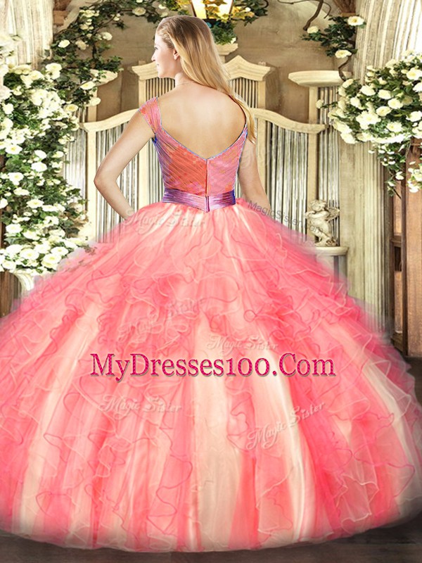 Fashionable Apple Green Zipper Ball Gown Prom Dress Beading and Ruffles Sleeveless Floor Length