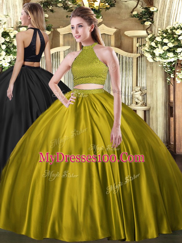 Brown 15th Birthday Dress Military Ball and Sweet 16 and Quinceanera with Beading Halter Top Sleeveless Backless