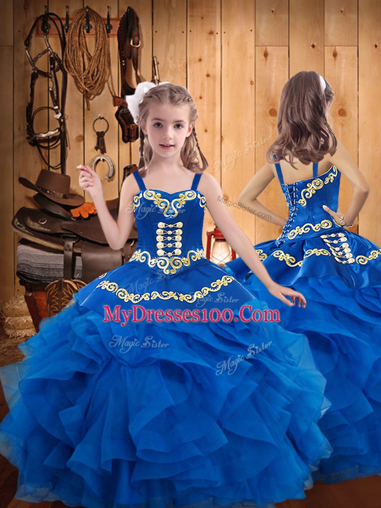 Great Blue Lace Up Sweetheart Embroidery Sweet 16 Dresses Tulle Sleeveless
