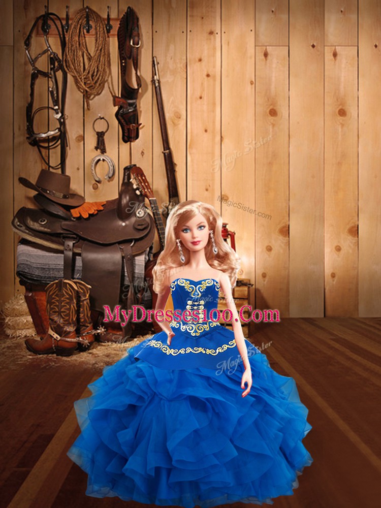 Great Blue Lace Up Sweetheart Embroidery Sweet 16 Dresses Tulle Sleeveless