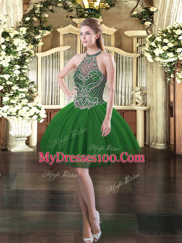 Sleeveless Lace Up Mini Length Beading Cocktail Dress