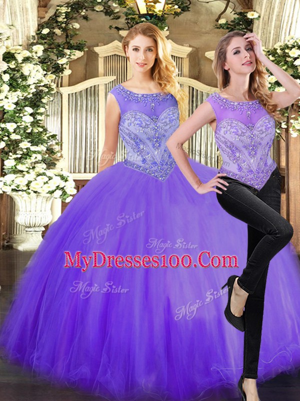 Modern Scoop Sleeveless Tulle Ball Gown Prom Dress Beading Zipper