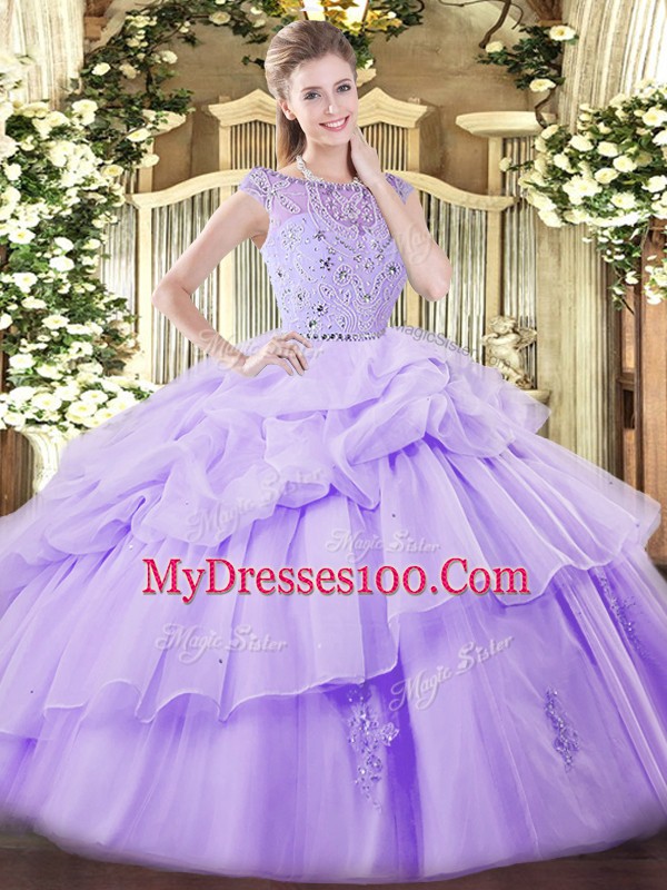 Ideal Ball Gowns Sweet 16 Quinceanera Dress Lavender Bateau Tulle Sleeveless Floor Length Zipper