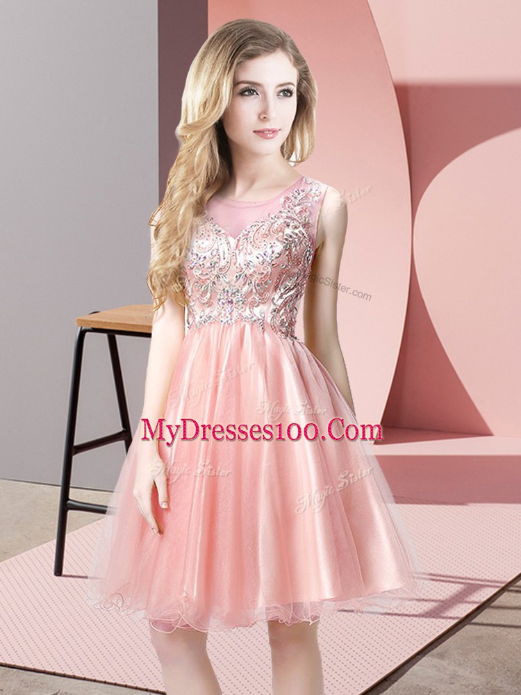 Baby Pink Cocktail Dresses Prom and Party with Beading Scoop Sleeveless Zipper