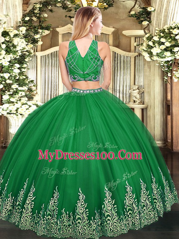Delicate Floor Length Two Pieces Sleeveless Olive Green Quinceanera Dress Zipper