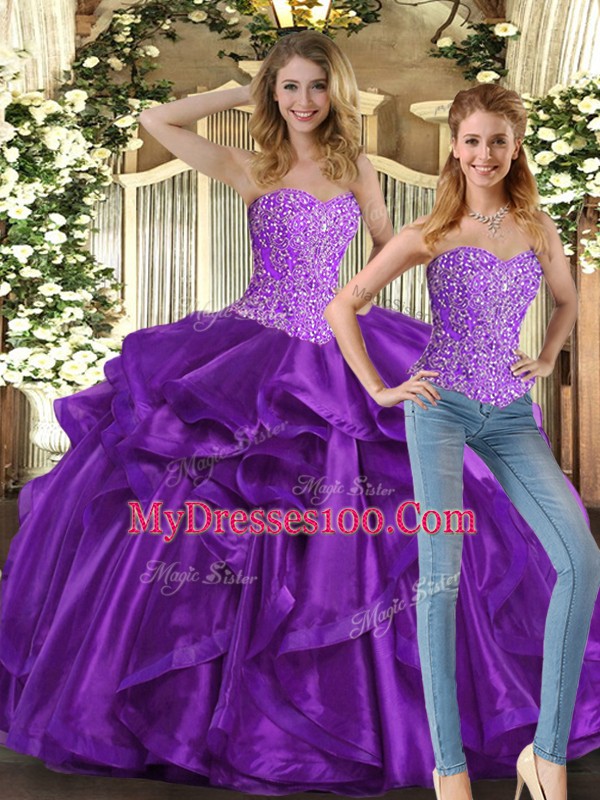 Ball Gowns Ball Gown Prom Dress Eggplant Purple Sweetheart Tulle Sleeveless Floor Length Lace Up