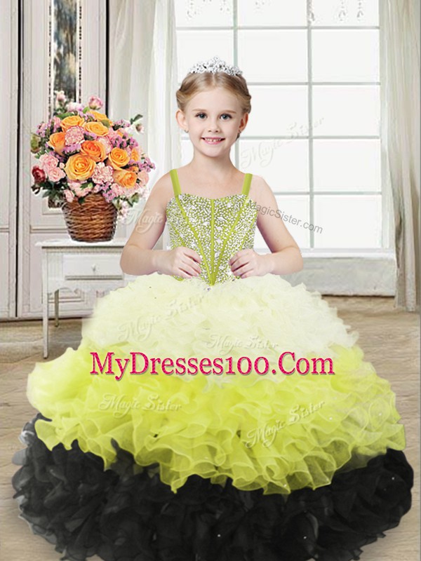 Fantastic Multi-color Lace Up High School Pageant Dress Beading and Ruffles Sleeveless Floor Length