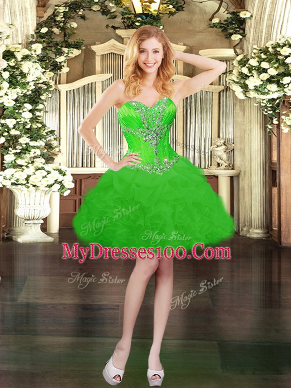 Green Lace Up Beading and Ruffles and Pick Ups Sleeveless Mini Length