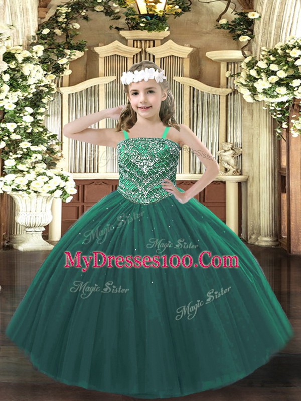 Cute Straps Sleeveless Tulle Little Girl Pageant Dress Beading Lace Up