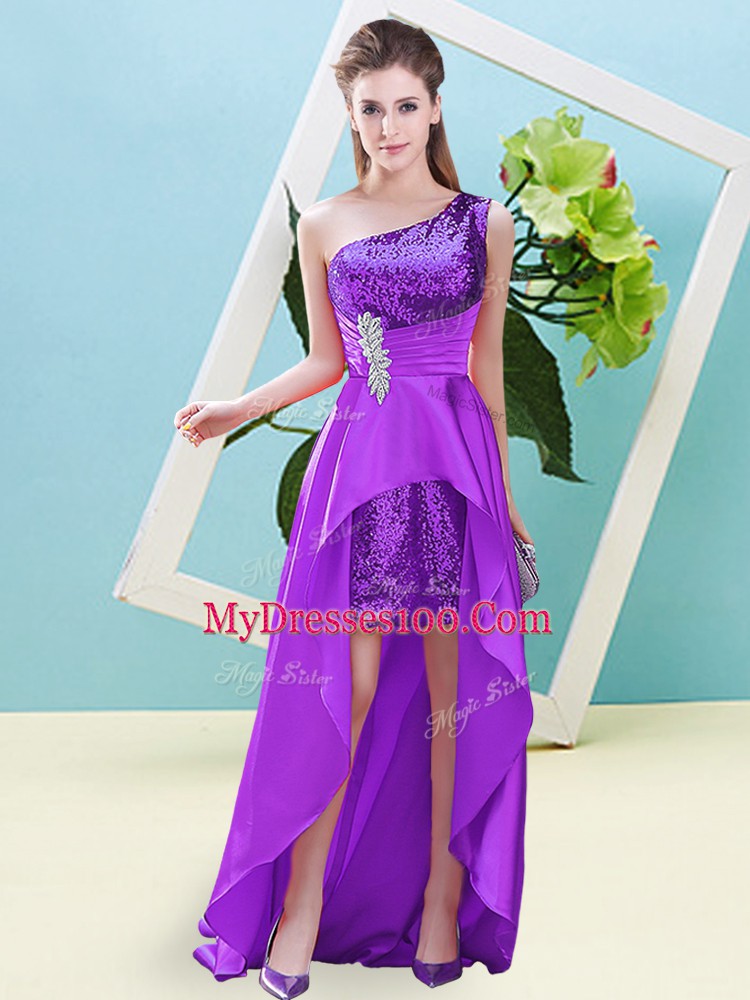 Sleeveless Lace Up High Low Beading and Sequins Evening Dress
