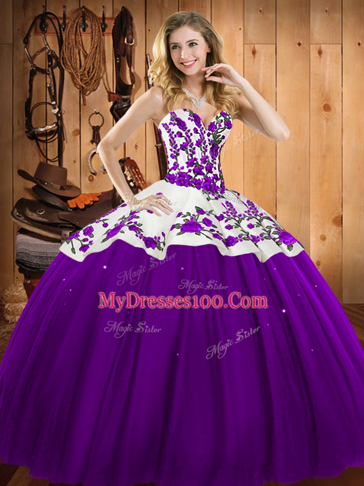 Floor Length Eggplant Purple 15 Quinceanera Dress Sweetheart Sleeveless Lace Up