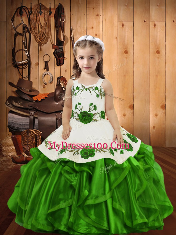 Sleeveless Embroidery and Ruffles Floor Length Little Girls Pageant Dress